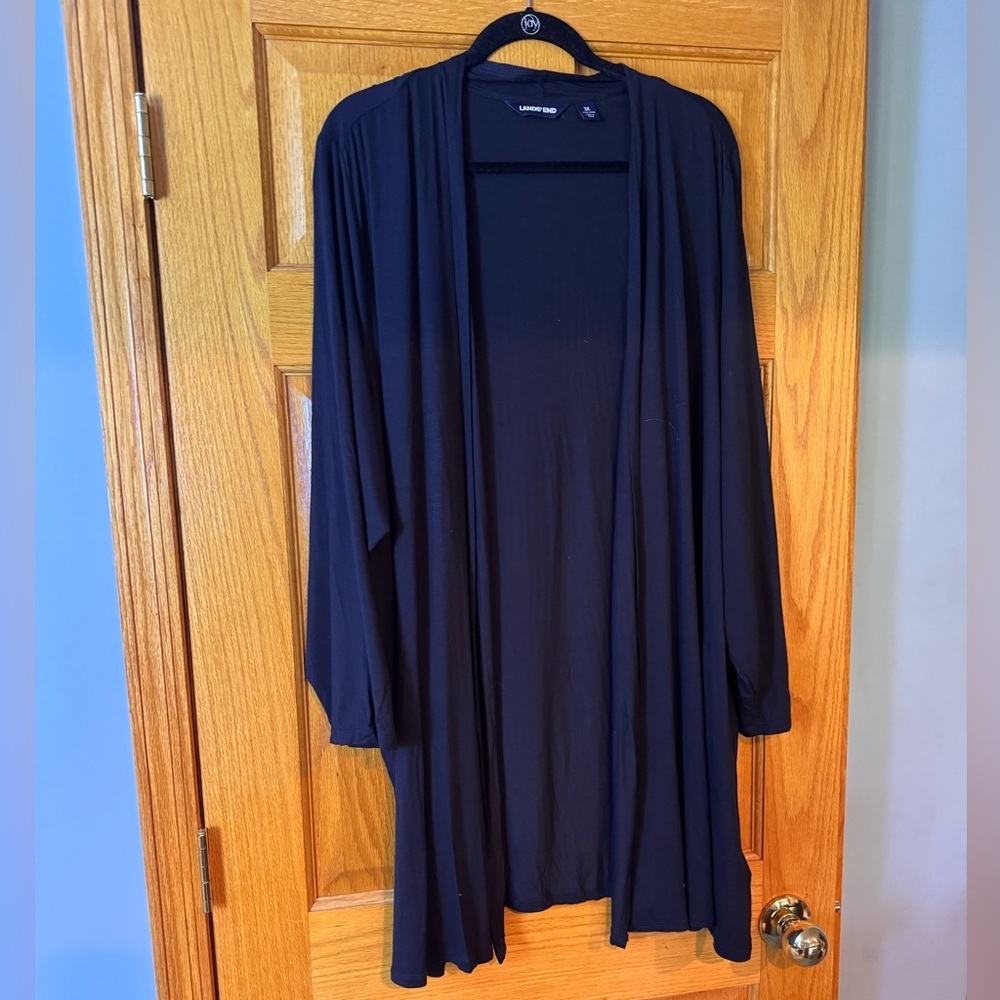 Lands' End Plus Size Black Long Open Cardigan - Picture 2 of 12